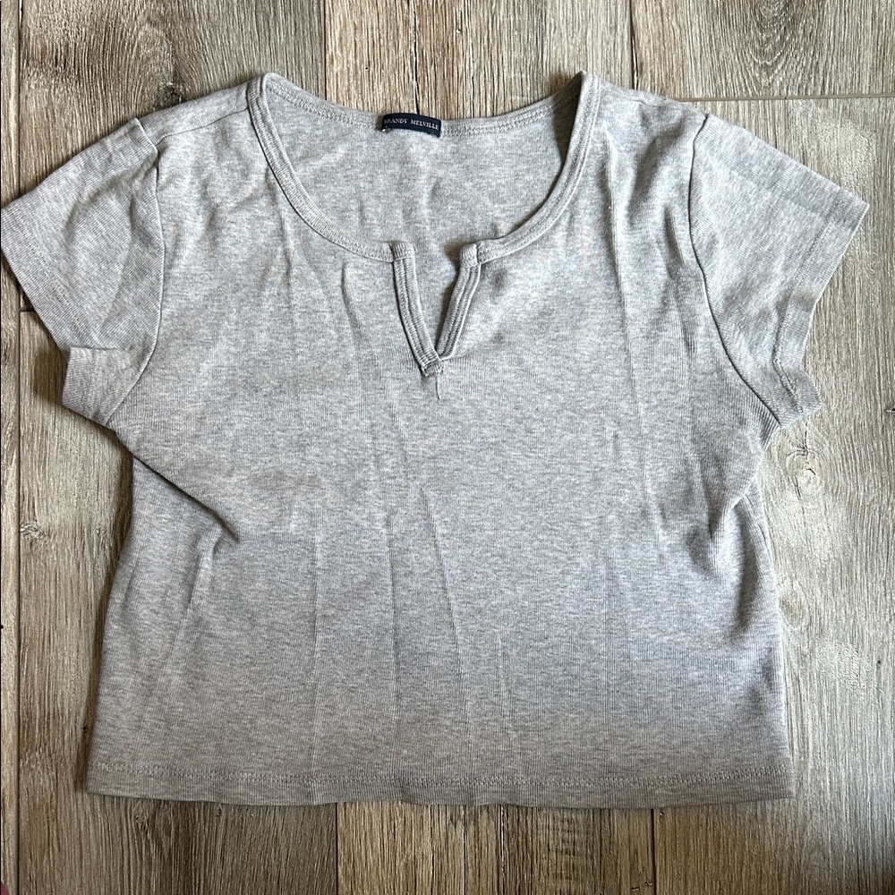 Brandy Melville Heather Gray Notch Neck Tee